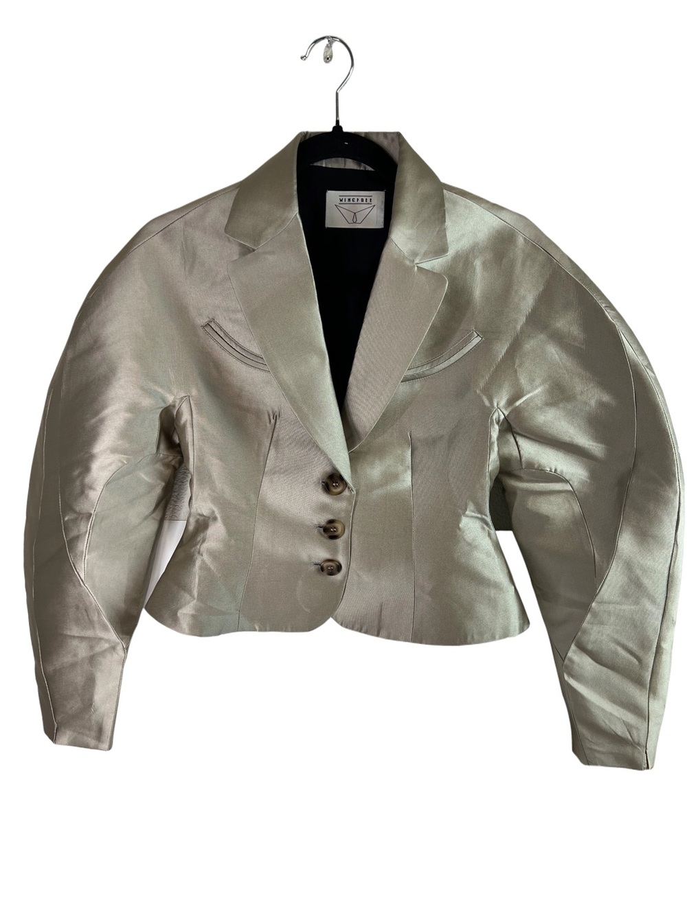 Wingfree Sculpted Silhouette Tailored Cropped Blazer Champagne Satin Jacket M